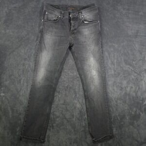 Nudie Jeans Co Mens Slim Fit Black Washed Denim Jeans Size 33x32